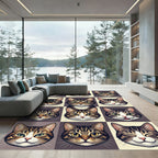 Cute Tabby Cat Grid Illustration Rug