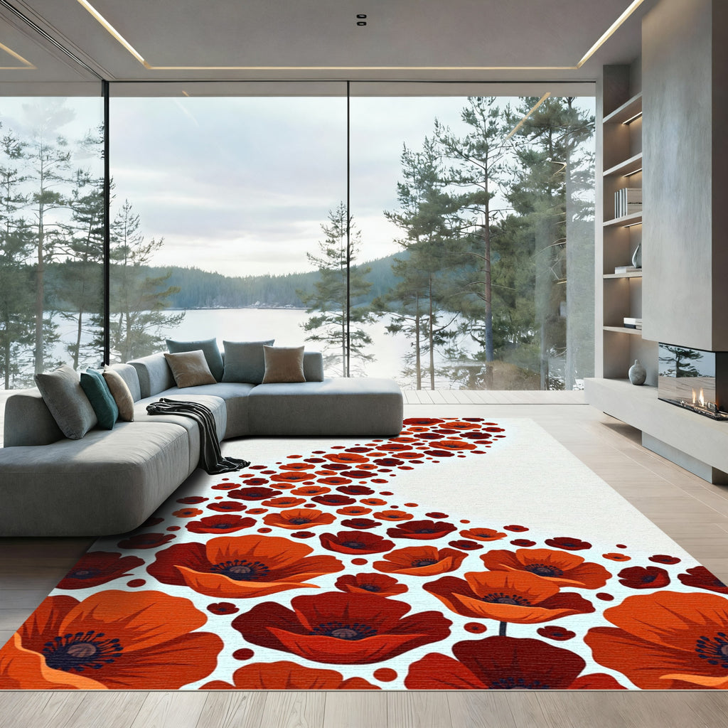 Crimson Poppy Field Garden Accent Rug