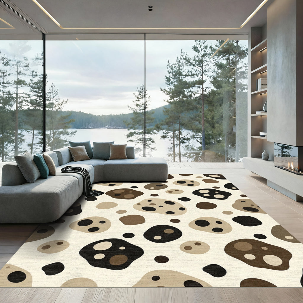Brown Black Pebble Abstract Shapes Rug
