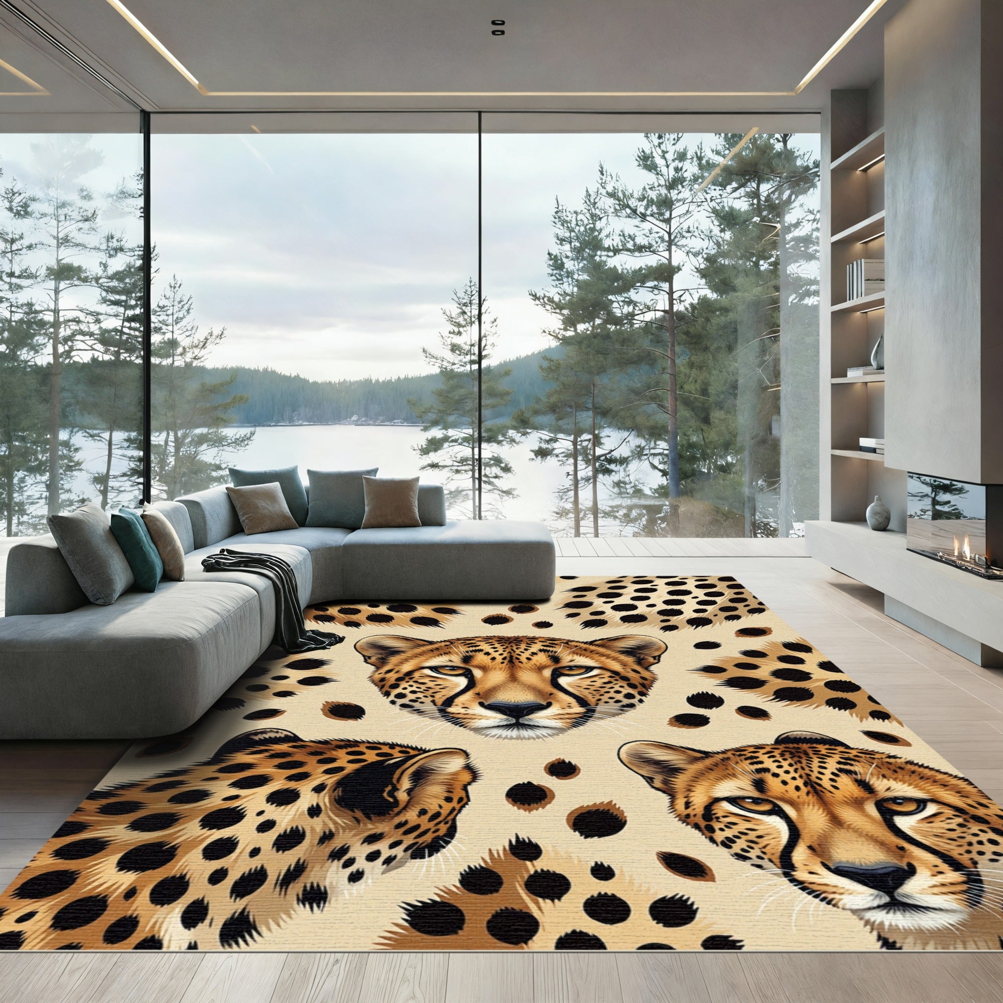 Golden Cheetah Portraits Ochre Animal Spotted Rug