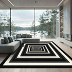 Minimalist Black and White Monochromatic Square Tunnel Rug