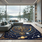 Golden Celestial Compass Starry Night Rug