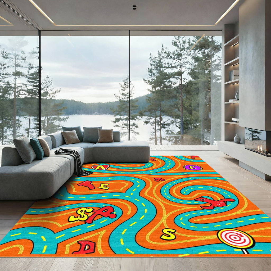 Orange Teal Alphabet Maze Rug