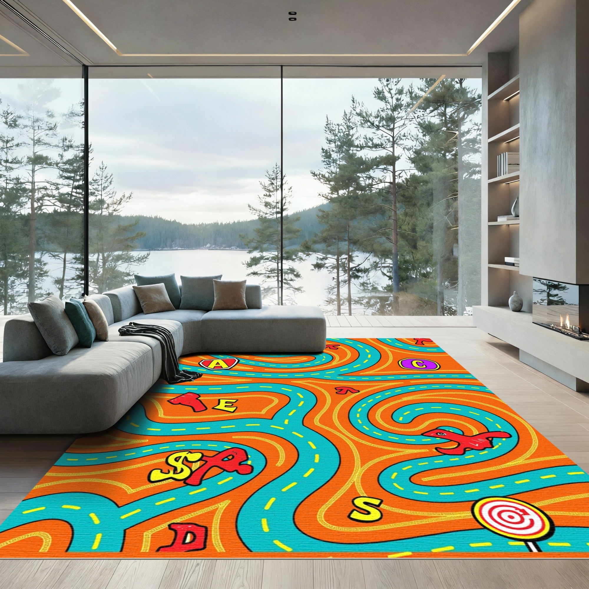 Orange Teal Alphabet Maze Rug