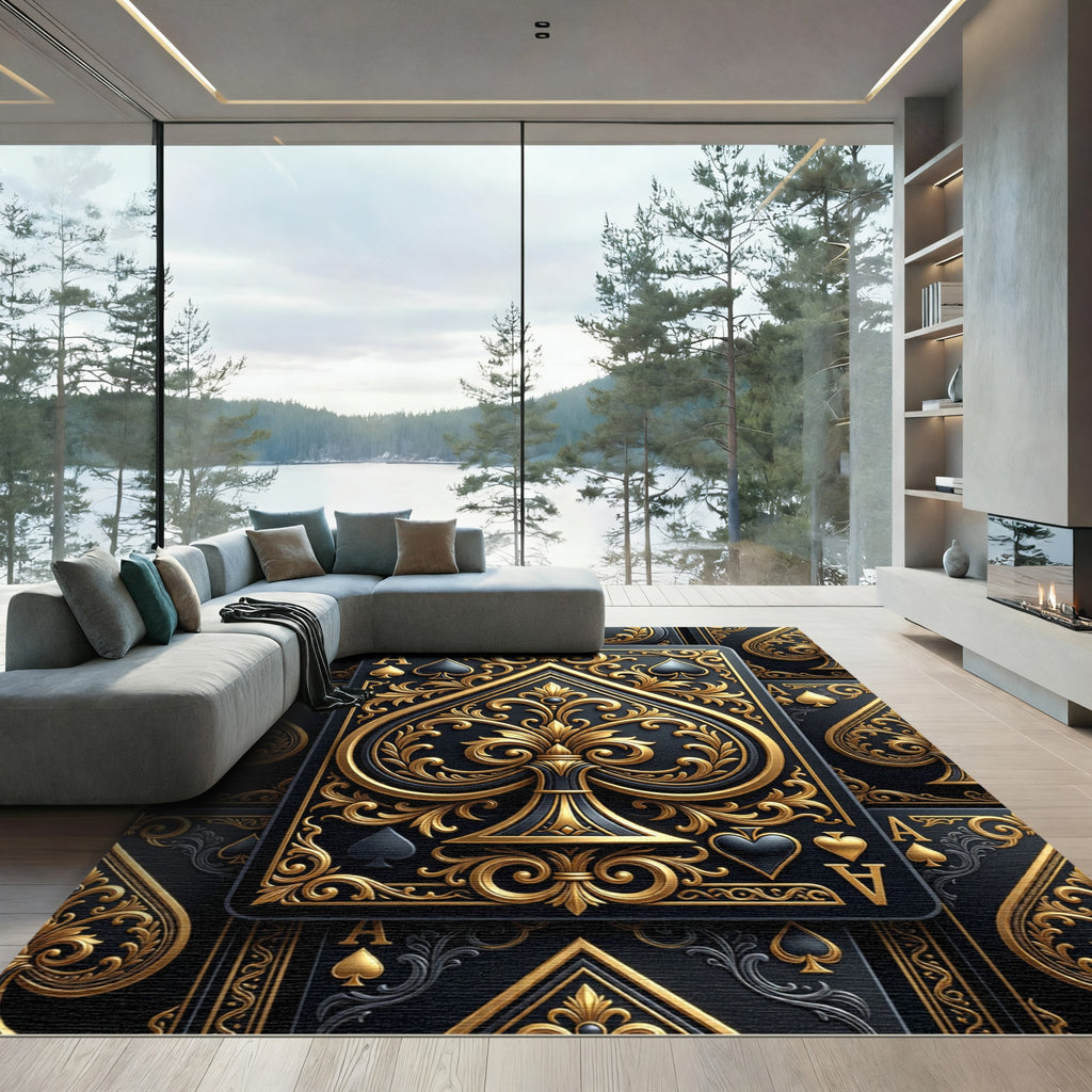 Ornate Golden Spade Ace Luxe Rug