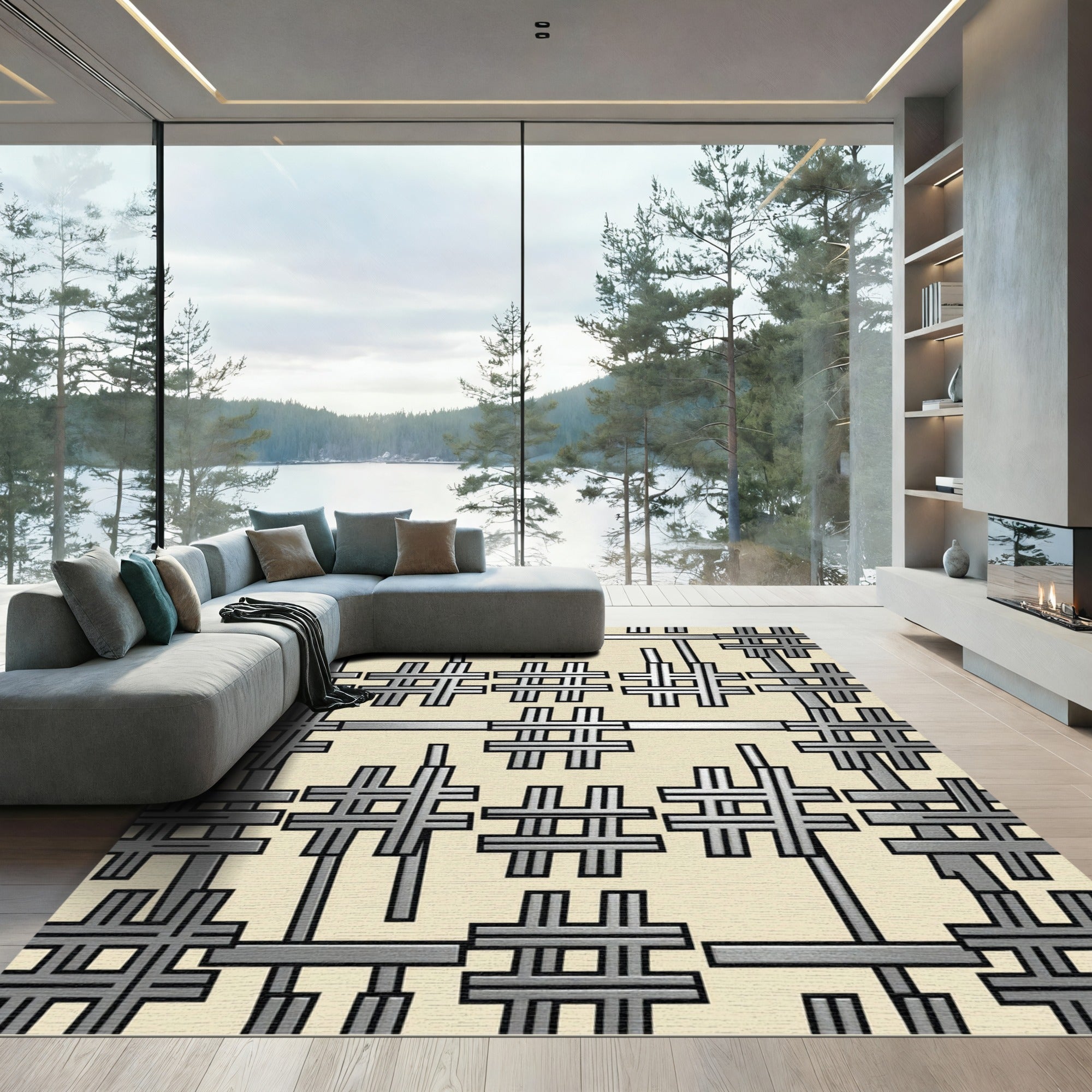Gray Metallic Hashtag Grid Rug