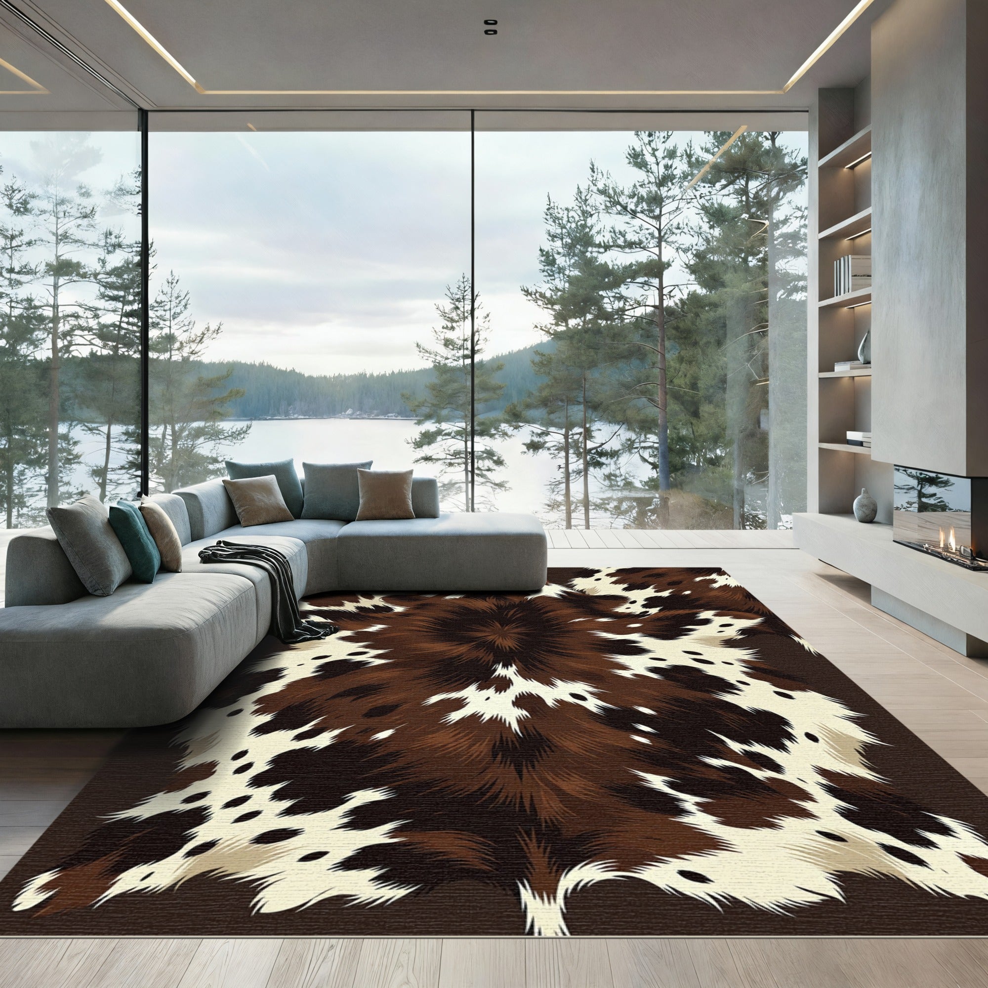 Rustic Brown White Spotted Cowhide Rug