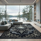 Gothic Silver Foliage Cracked Medallion Rug