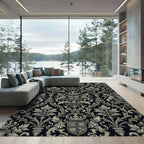 Classic Charcoal Crest Damask Scroll Rug