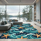 Oceanic Wave and Starfish Nautical Rug