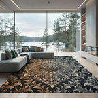 Ornate Bronze Gold Damask Medallion Rug
