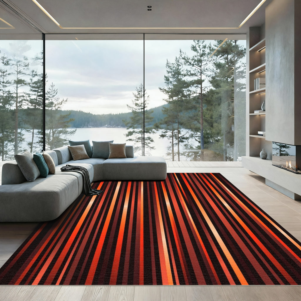 Warm Red Vertical Stripe Texture Rug