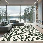 Dark Green Branch Natural Silhouette Rug