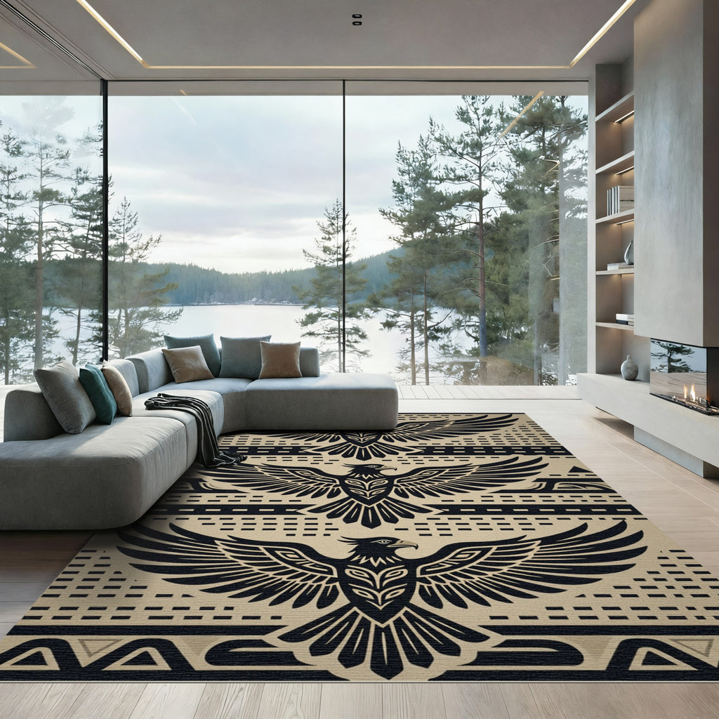 Bold Black Eagle Tribal Harmony Rug