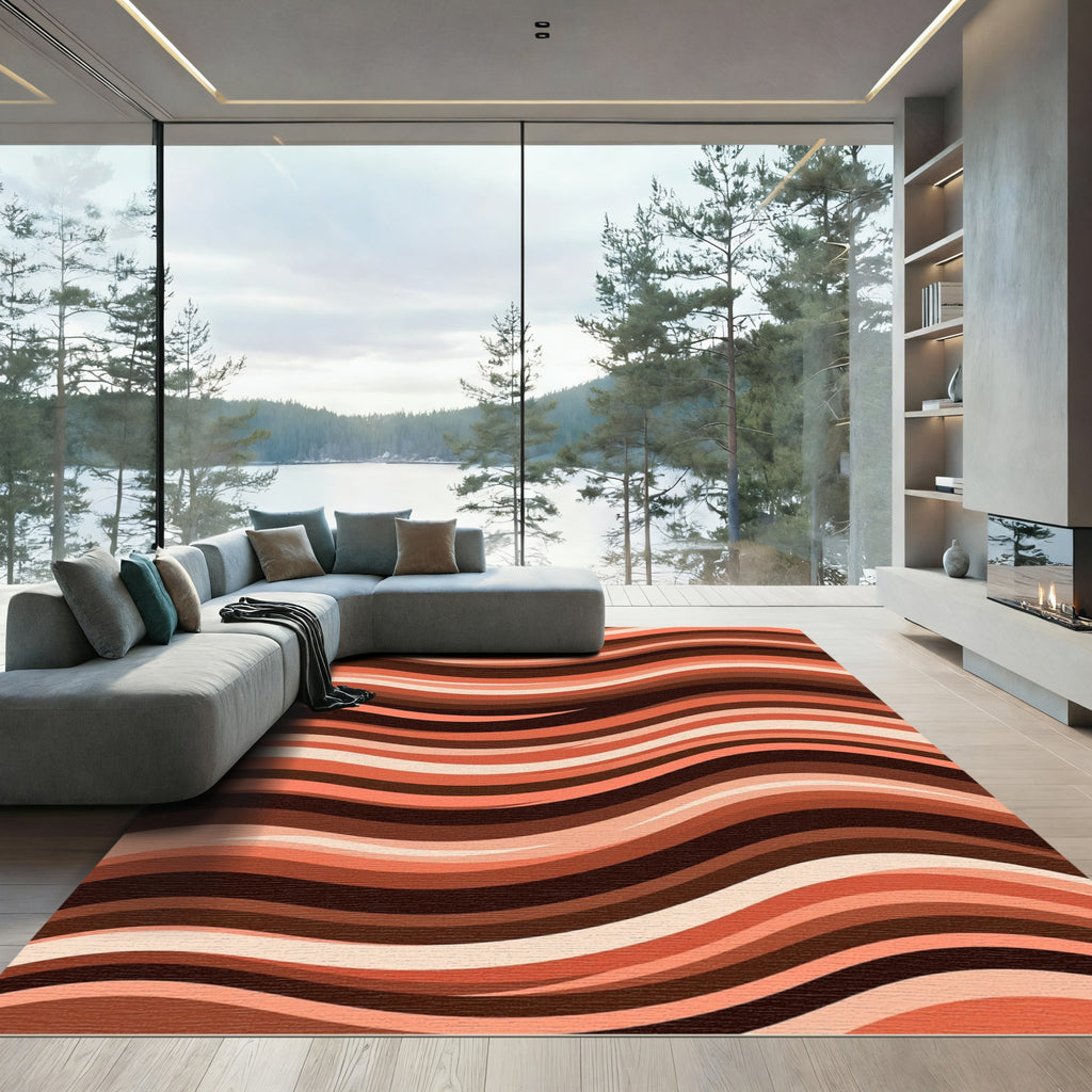 Warm Autumn Tones Wavy Stripes Rug