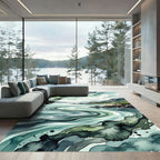Abstract Watercolor Coastal Wave Landscape Rug