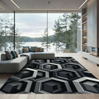 Monochrome Geometric Hexagon Illusion Rug