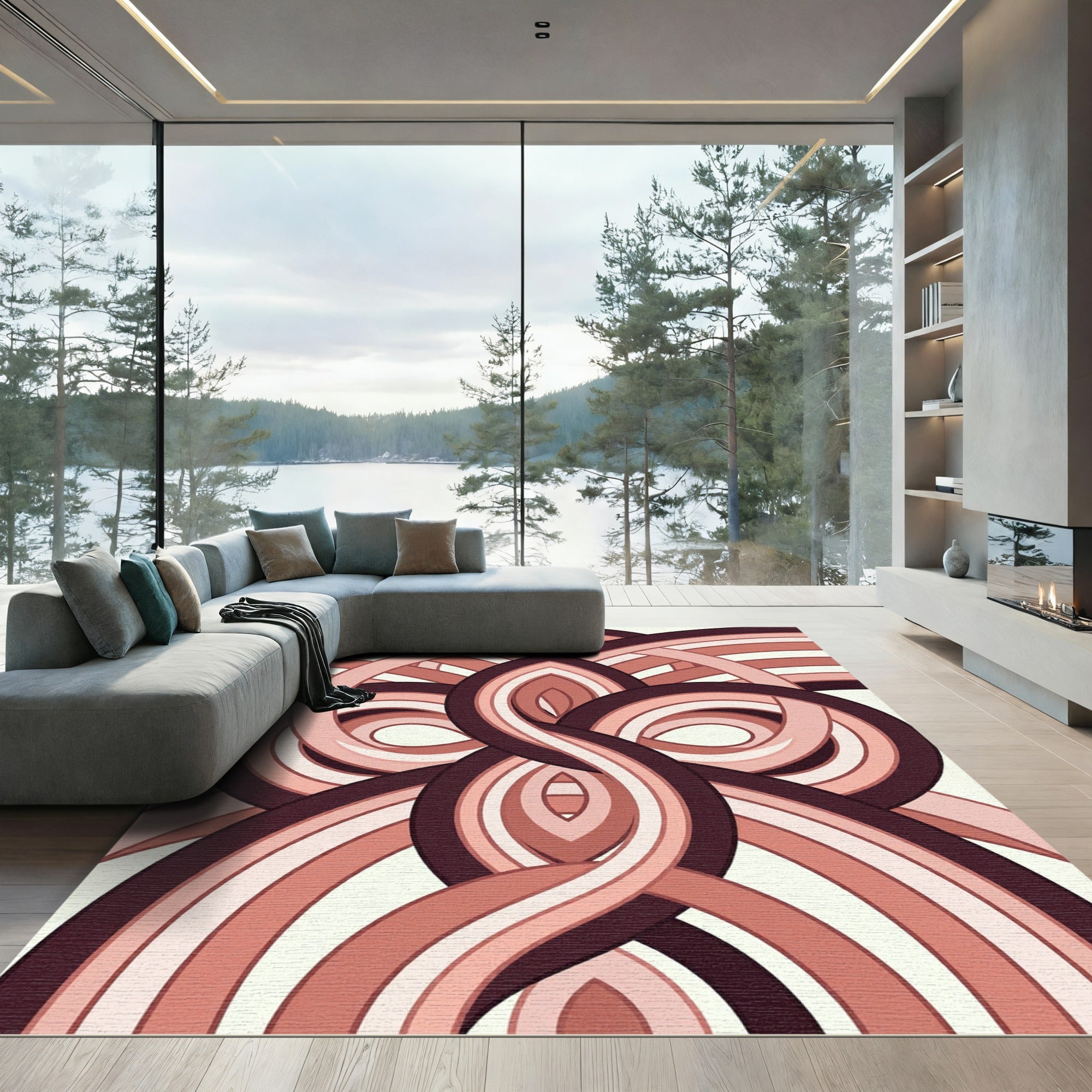 Blush Pink Interwoven Ribbon Abstract Rug