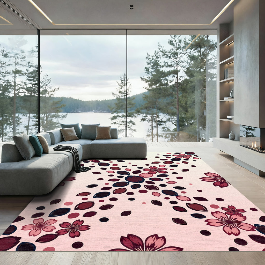 Cherry Blossom Pink Deep Red Accents Rug