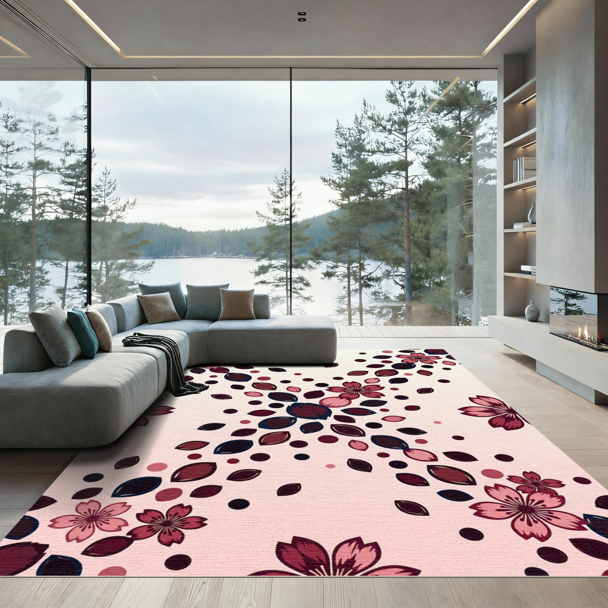 Cherry Blossom Pink Deep Red Accents Rug