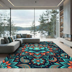 Vibrant Teal Orange Mandala Floral Rug