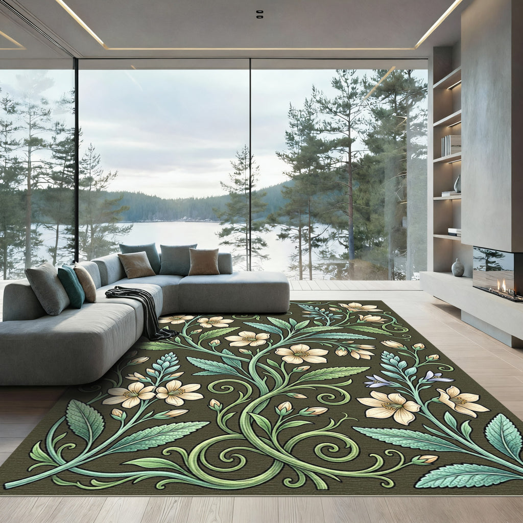 Cream Blossom Vine Scroll Rug