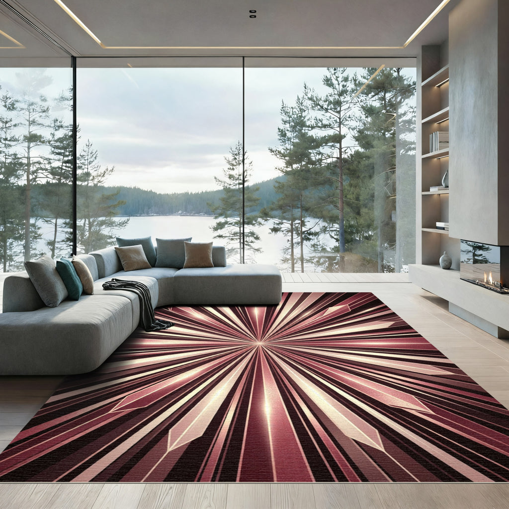 Rose Gold Geometric Burst Rug