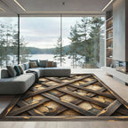 Rustic Weathered Wood Lattice Ochre Earth Rug