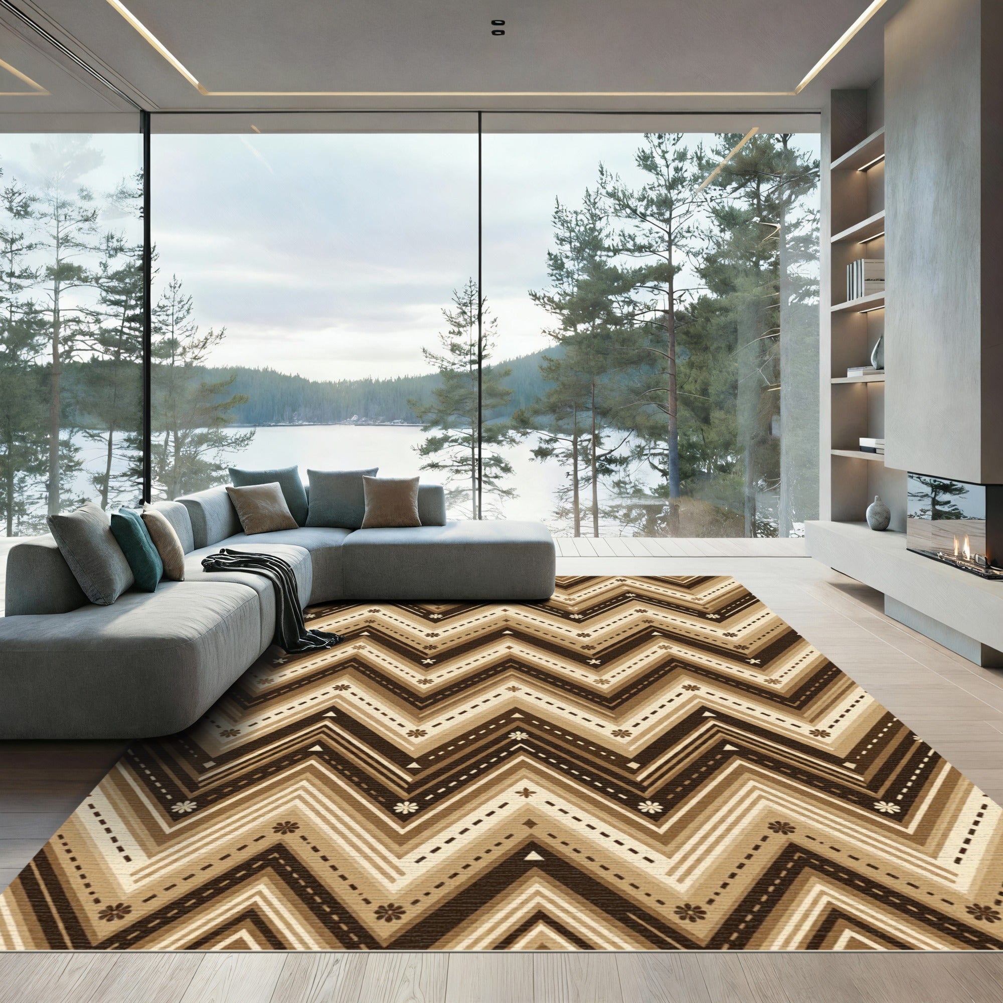 Earthy Tones Chevron Floral Zigzag Rug