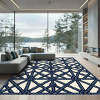 Dark Blue Knotted Rope Grid Rug