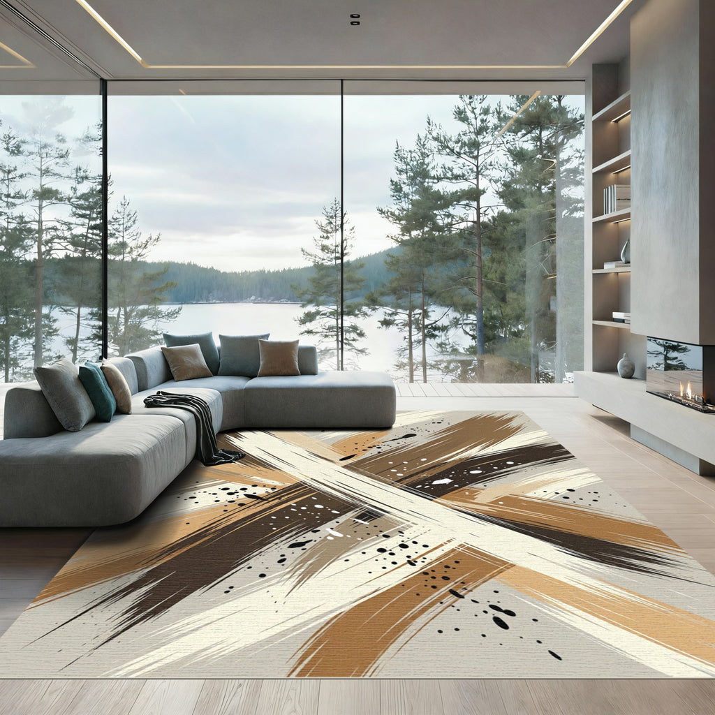 Earthy Tones Splatter Abstract Swirl Rug