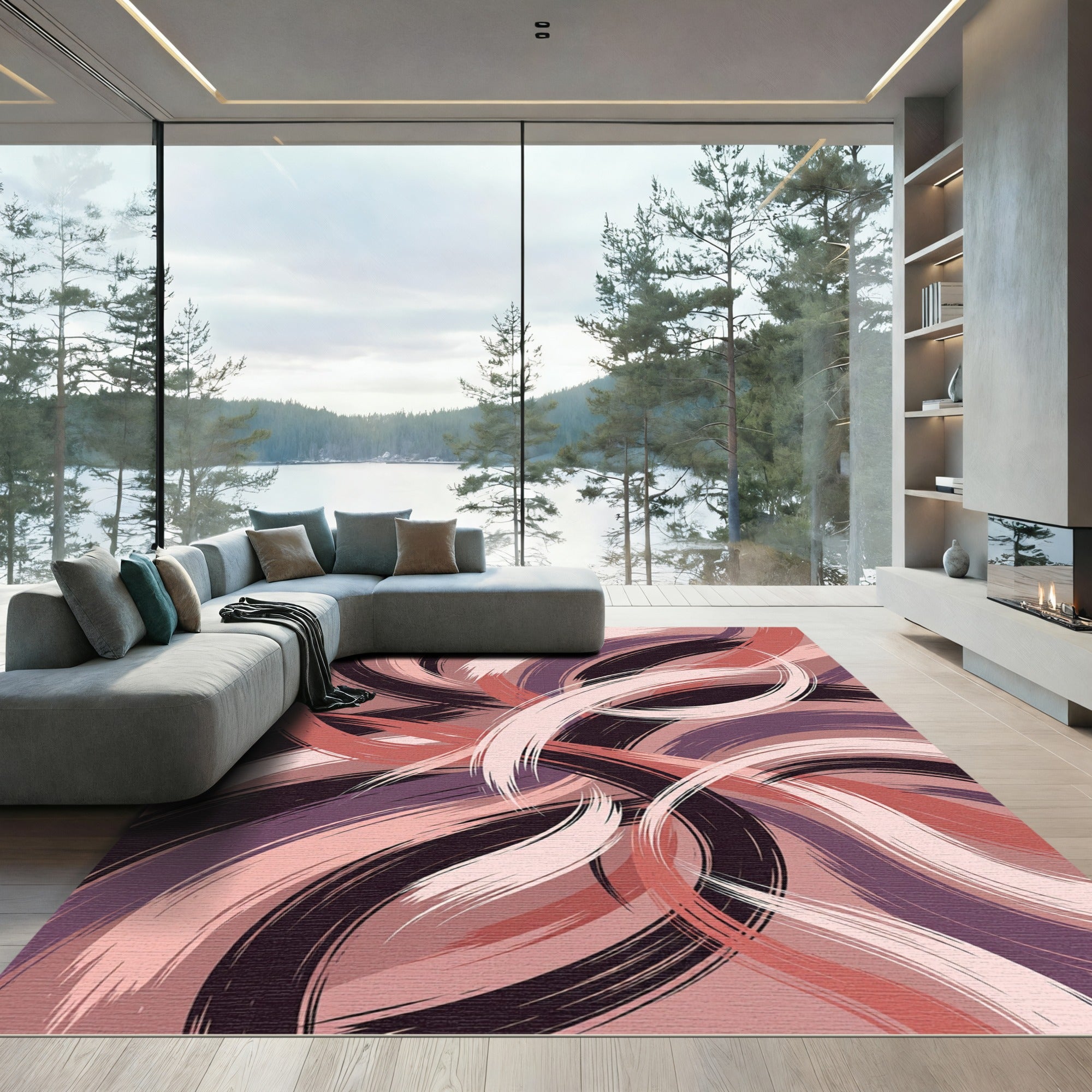 Mauve Blush Brushstroke Swirl Rug