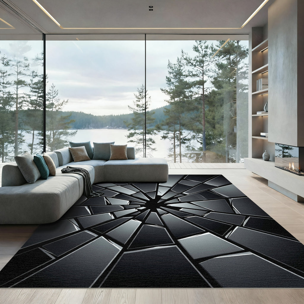 Monochromatic Abstract Fractured Glass Geometric Rug