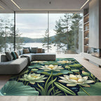 Ethereal White Lotus Pond Botanical Rug