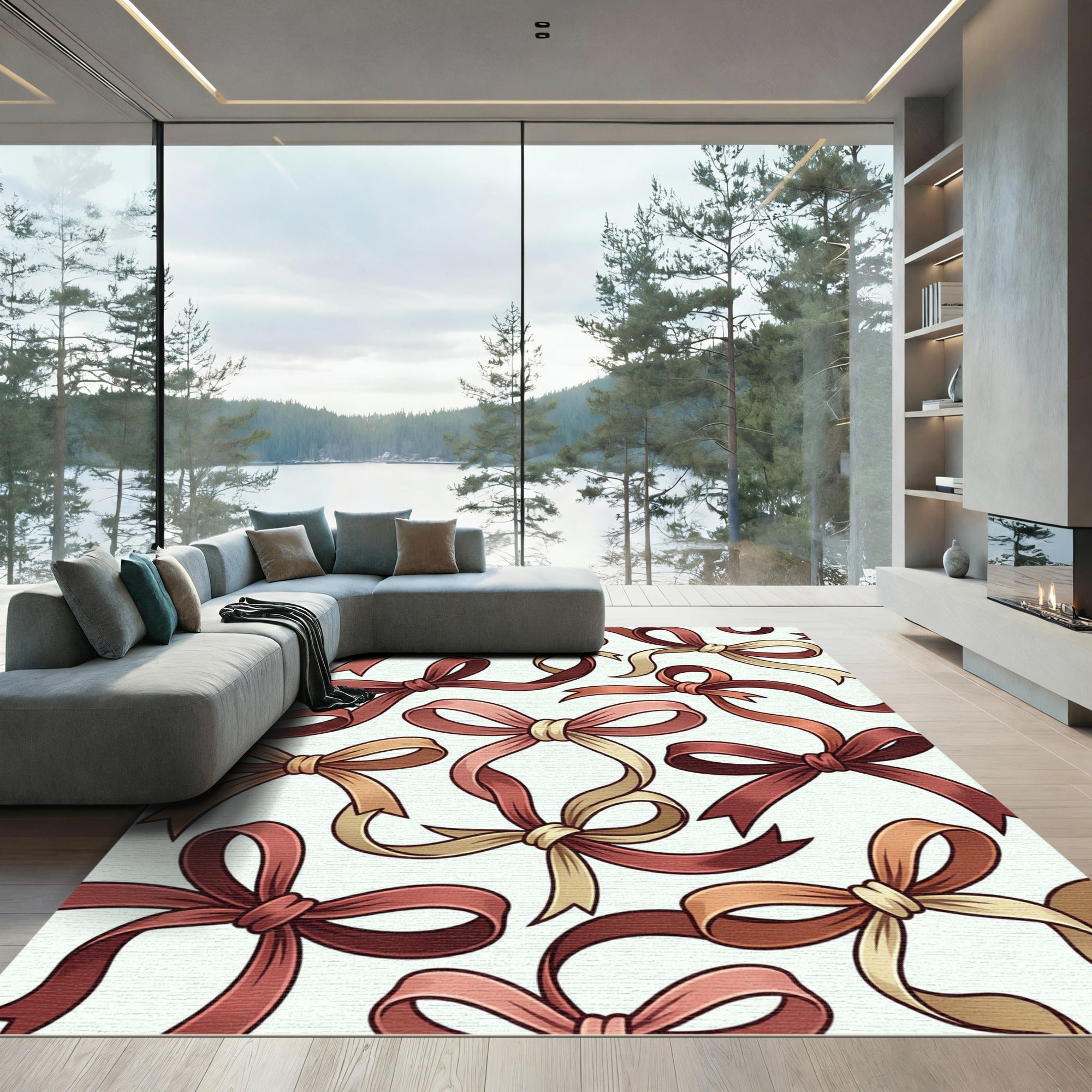 Whimsical Earthy Ribbon Knot Garden Rug