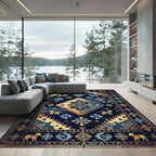 Golden Zebra Navy Celestial Medallion Rug