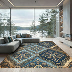 Ornate Indigo And Cerulean Damask Filigree Rug