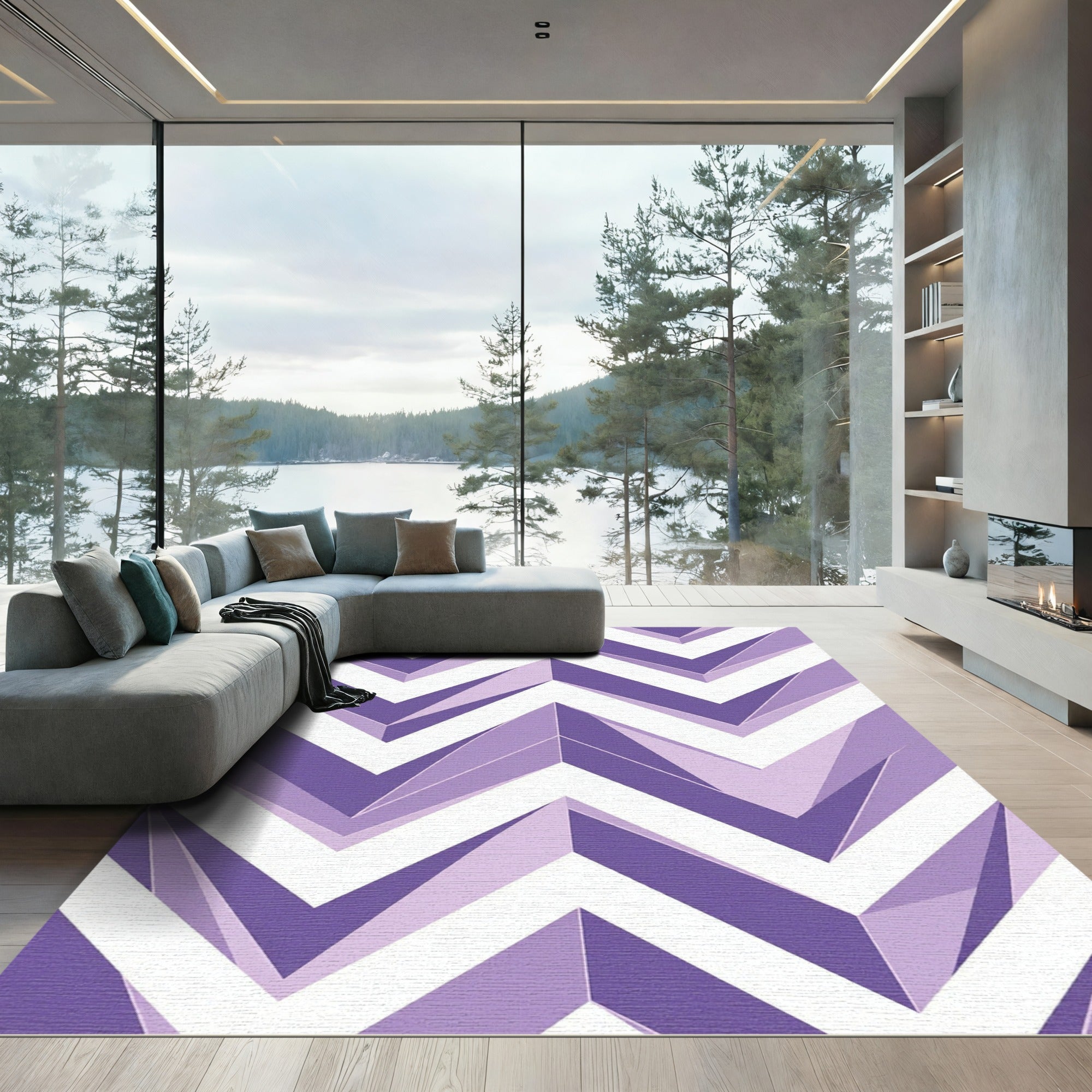 Modern Lavender Chevron Geometric Rug