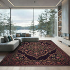 Ornate Burgundy Floral Medallion Tapestry Rug