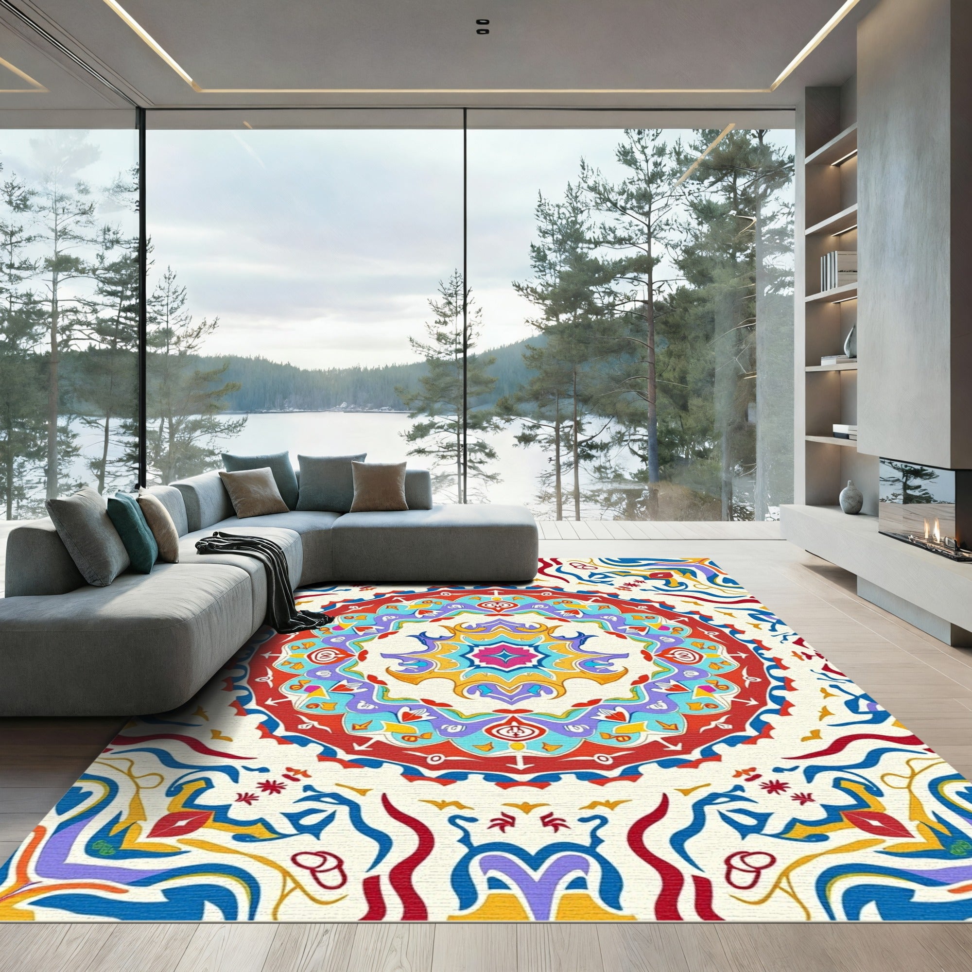 Vibrant Colorful Medallion MandalaRug Rug