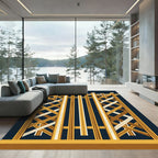 Golden Lattice Geometric Wood Grid Rug
