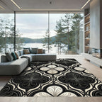 Monochrome Quatrefoil Damask Art Deco Tile Rug