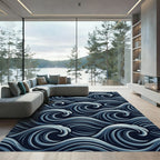 Deep Blue Ocean Swirl Abstract Rug