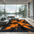 Dynamic Orange and Black Abstract Brushstroke Rug