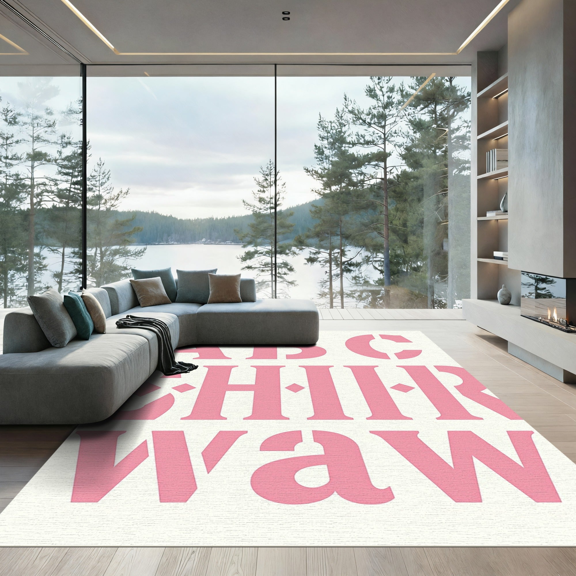 Pink Stencil Letter Abstract Rug