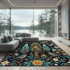 Vibrant Fire Tree Birds Floral Art Rug