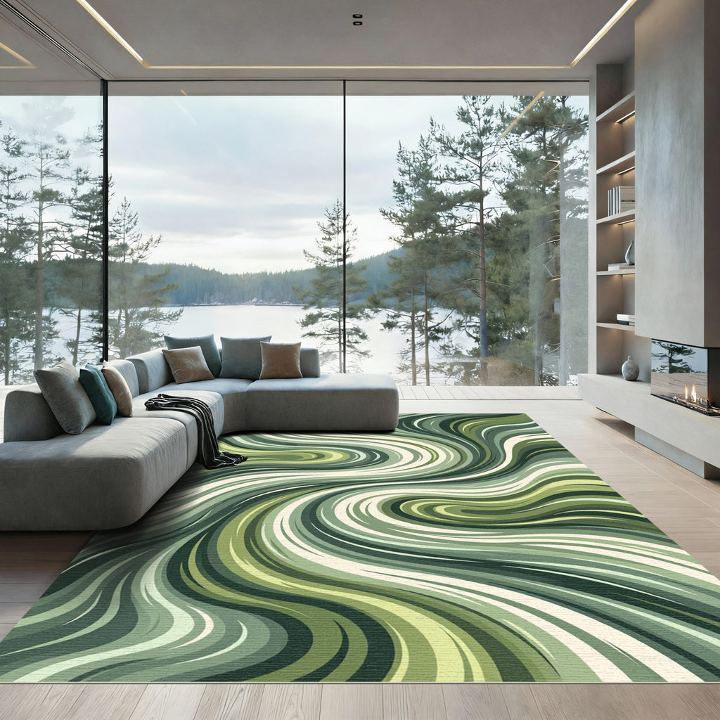Earthy Green Swirling Stripes Rug