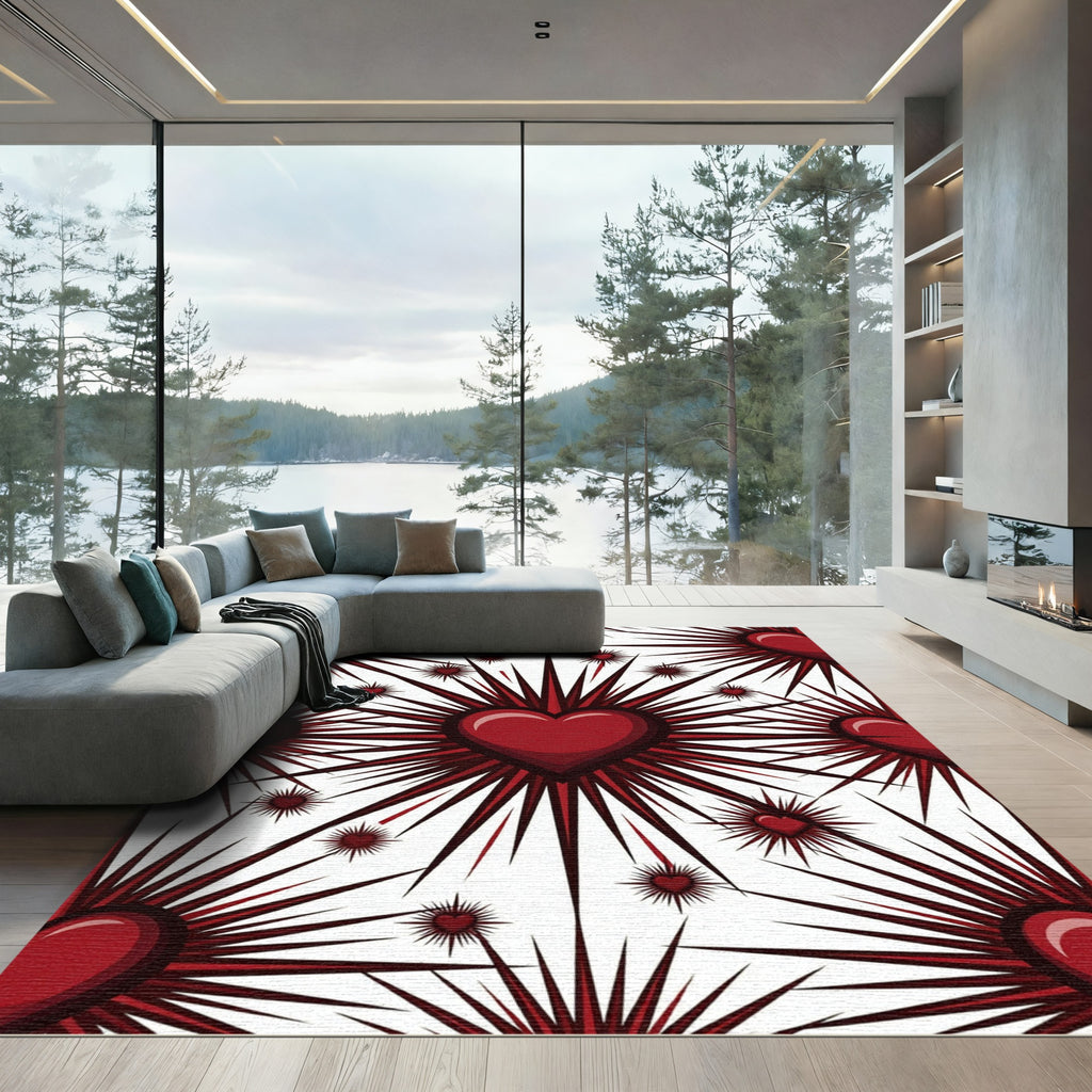 Crimson Heartburst Symmetry Rug