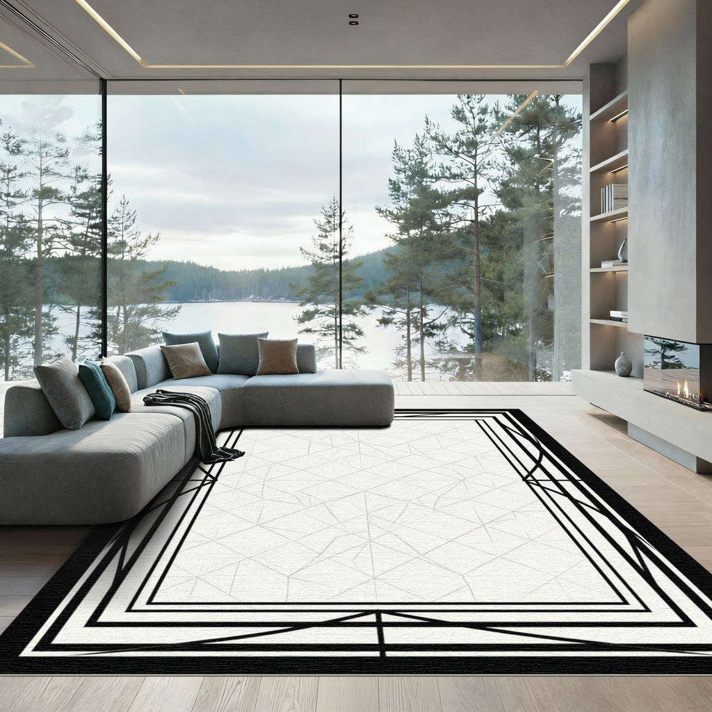 Monochrome Art Deco Geometric Frame Rug