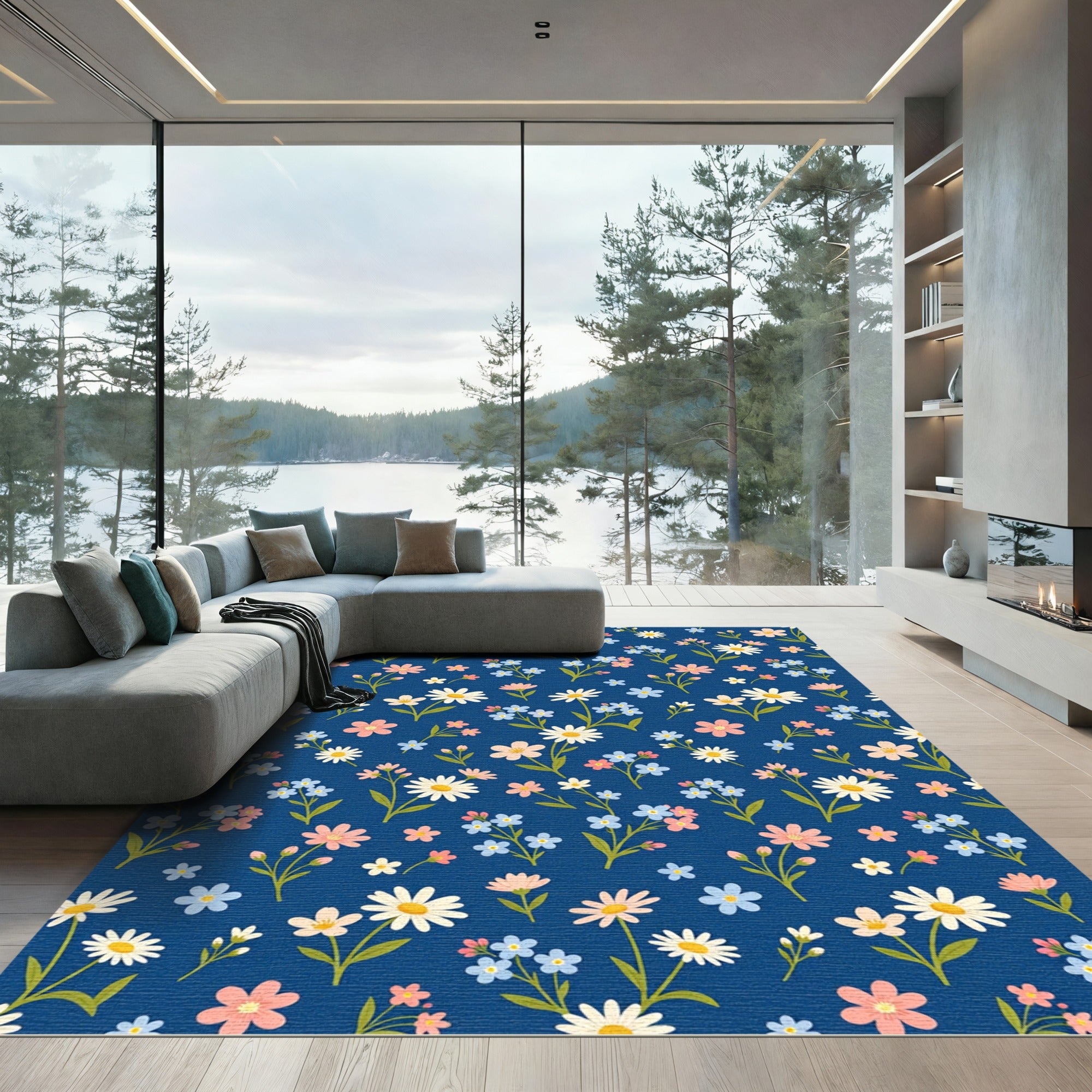 Field Of Flowers Navy Blue Rug